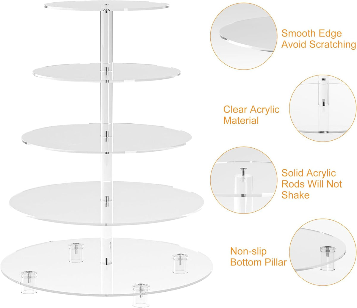 Cupcake Stand for 50 Cupcakes, 5 Tier Cupcake Holder, Clear Round Cupcake Tower, Acrylic Cupcake