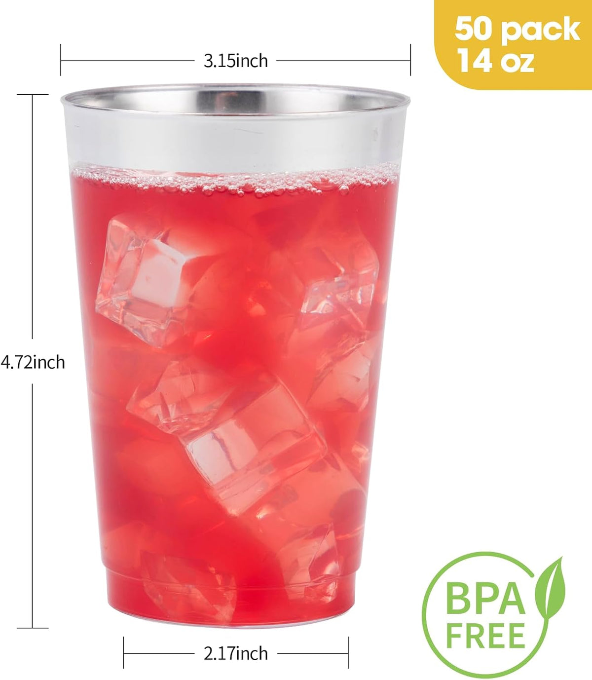 Goodluck 50PCS 14oz Silver Plastic Cups for Party, Disposable Silver Plastic Cups, Cocktail Glasses