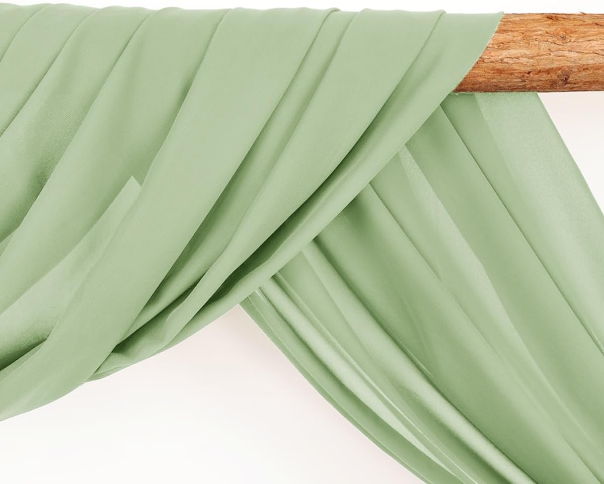 Wedding Arch Draping Fabric 2 Panels 30'' x 18FT Sage Green Sheer Chiffon Arch Drapery for Photo