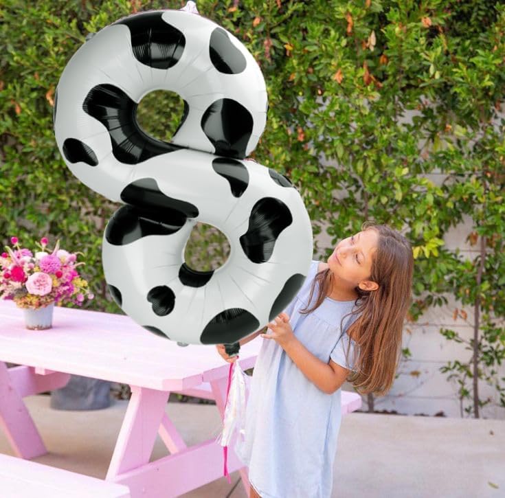 Cow Print Foil Number 8 Balloon 40 Inch, Helium Mylar Eight Number 8 18 28 38 48 58 80 88 Birthday