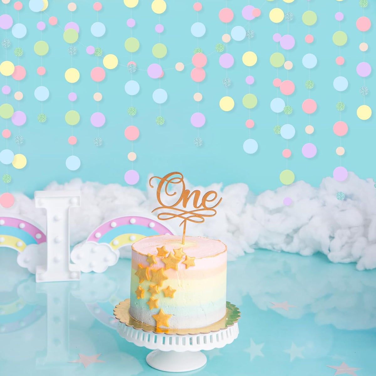 Outus 5 Pieces Colorful Dots Paper Garland Round Glitter Garland Hanging Confetti Streamers