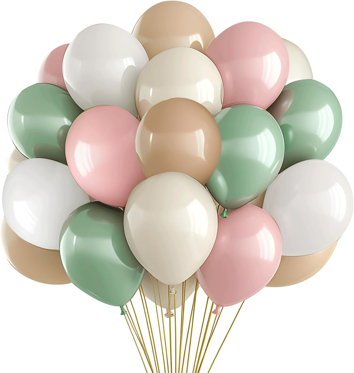 Pink and Dusty Green Balloons,50Pcs 12 Inch Brown Nude Boho White balloons Balloons, with Ribbon