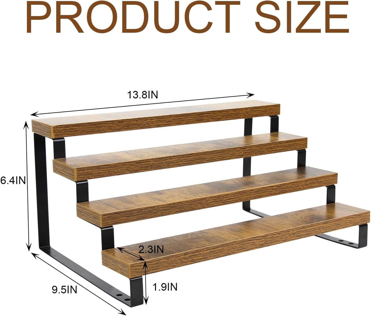 4-Tier Wooden Display Riser Shelf Stand for, Makeup, Cupcake, Condiment & Dolls Collection Home
