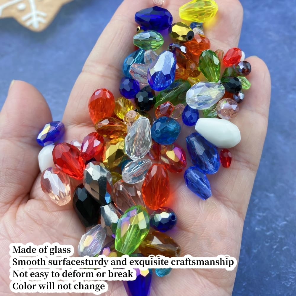 50pcs 10x15mm Teardrop Crystal Glass Beads Vertical Hole Faceted Glass Teardrop Spacer Beads for
