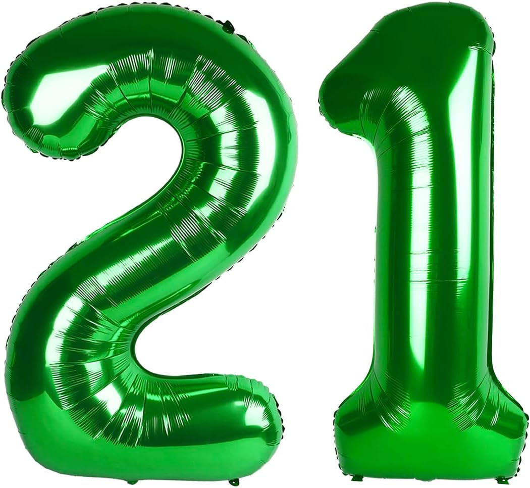 Green Number 21 12 Balloon 40 inch, Number 21 12 Birthday Balloon for Boy Girl, Green Foil 21