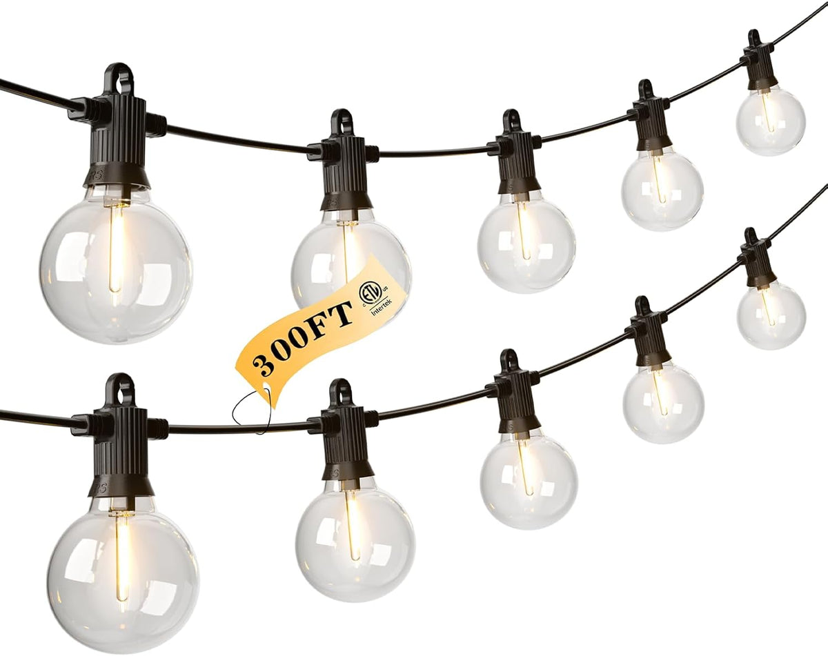 Kawaya 300FT Outdoor String Lights - LED Waterproof Patio Light for Outside with 146+4 G40 Globe