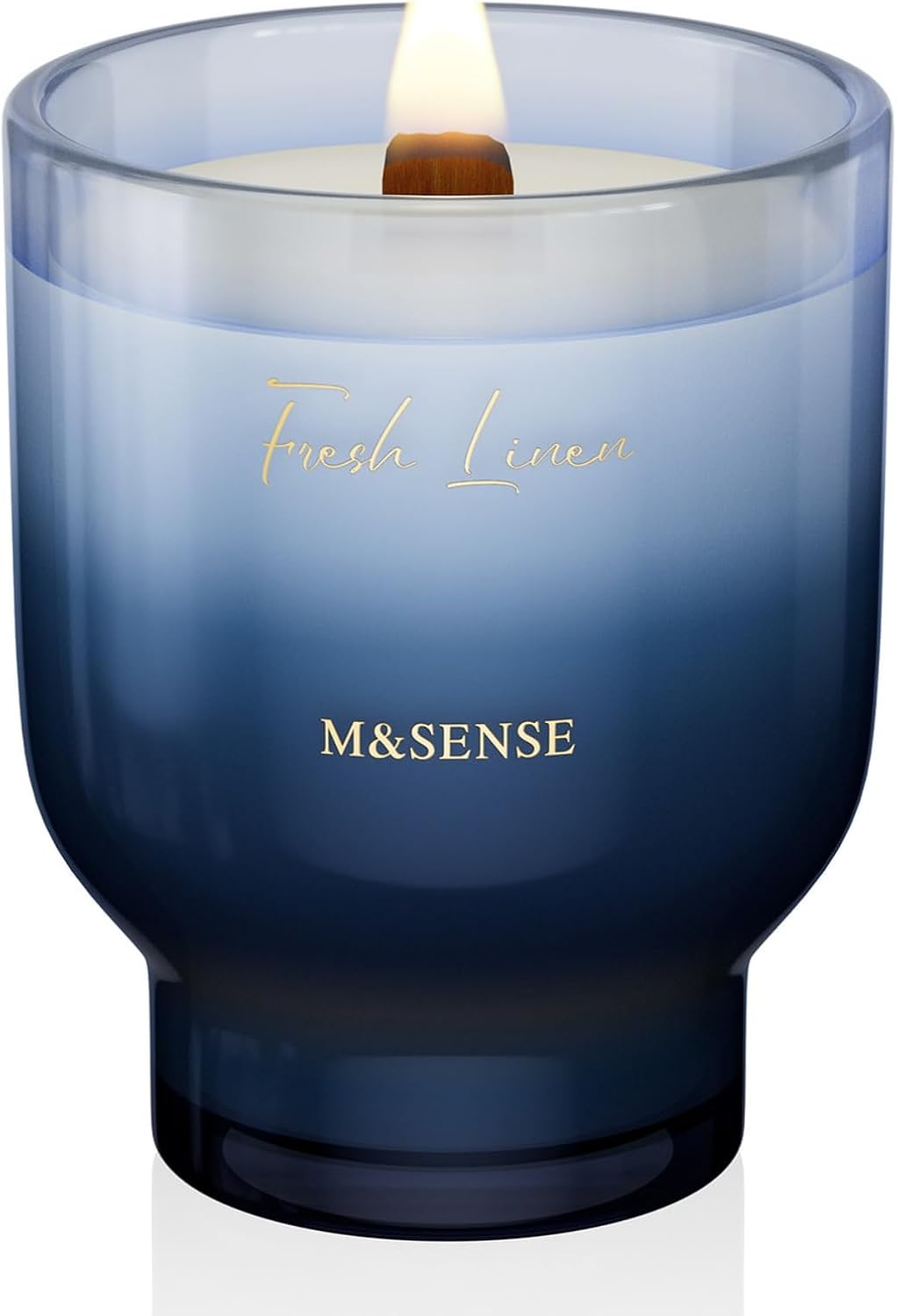 M&SENSE 16.6oz Natural Soy Large Jar Candle with Wooden Wick | Fresh Linen Scent | 95-Hour Burn &