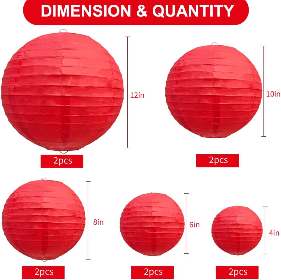 BEISHIDA Red Round Paper Lanterns Decorative Hanging Asia Chinese Japanese Paper Lanterns Lamp for