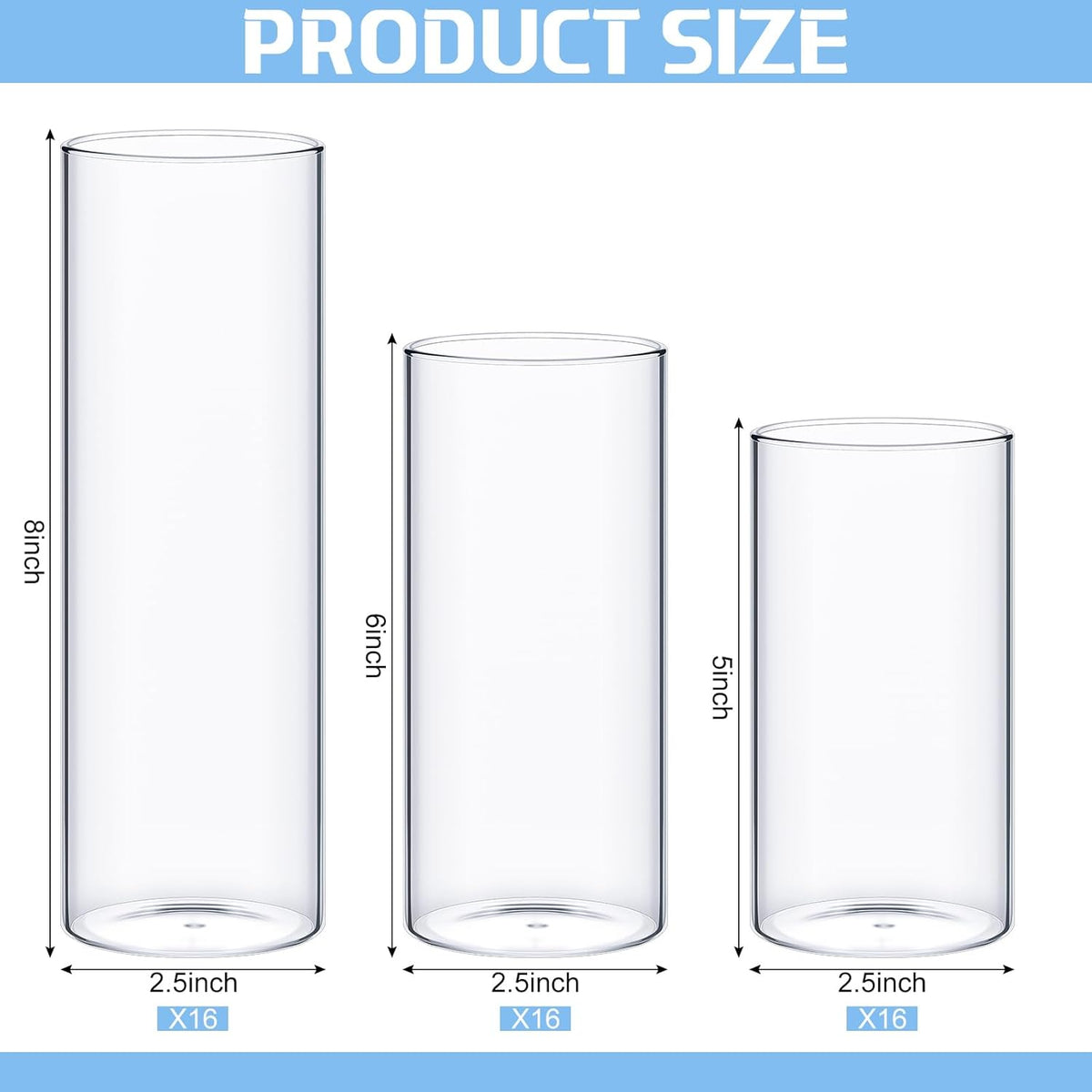 Thin Glass Cylinder Vases 2.5''/3.3'' Diameter 2mm Wall Thickness Clear Flowers Vase Hurricane