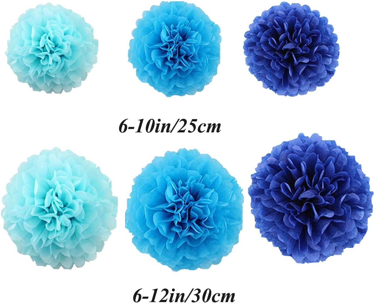 12pcs 10in 12in Blue Pack Paper Pom Poms Tissue Paper Flower pom poms Hanging Paper Flower Balls