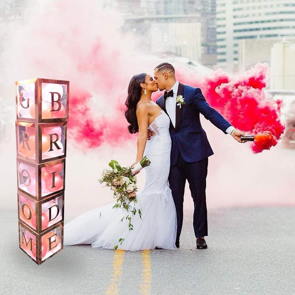 96 PC Bridal Shower Decorations Balloon Boxes Rose Gold - Transparent Block with BRIDE TO BE +