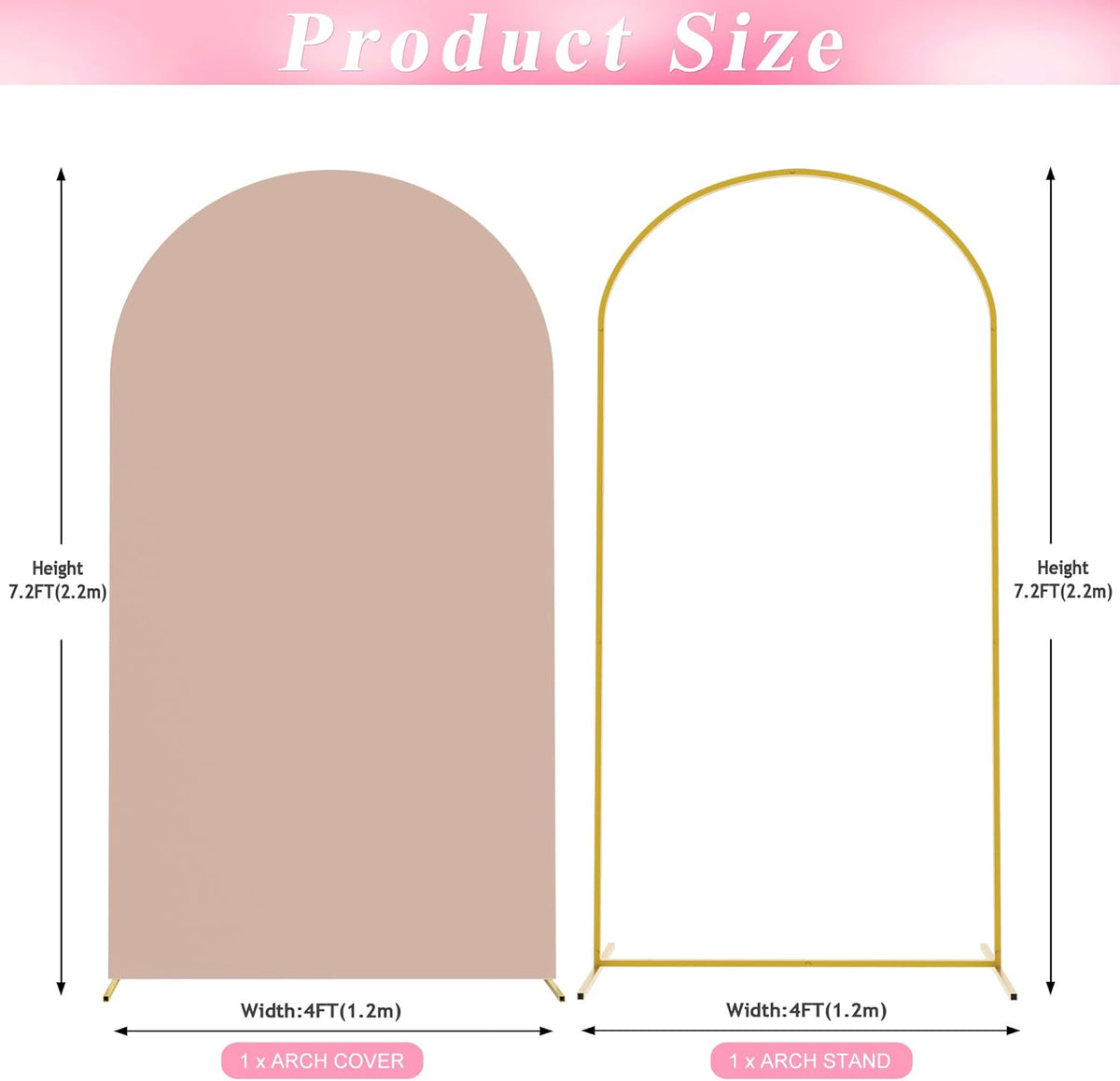 Wokceer 7.2 FT Wedding Arch Stand and Arch Cover, Metal Arch Backdrop Stand with Arch Stand Cover