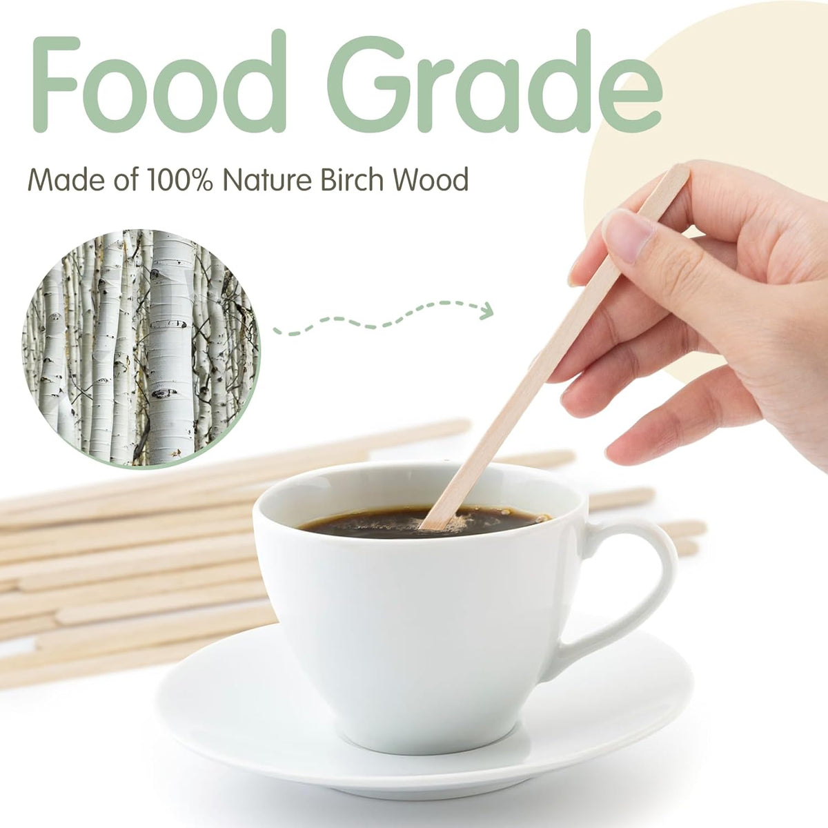 WISYOK 600 PCS Coffee Stirrers, 5.5 Inch Premium Birch Wood Sticks, Smooth Round Ends