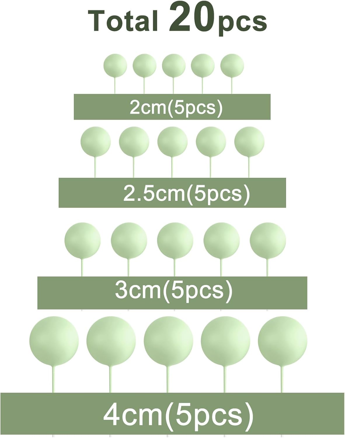 ASTARON 20 Pcs Ball Cake Topper Decorations Mini Balloons Cake Topper Sticks Light Green Balls Cake