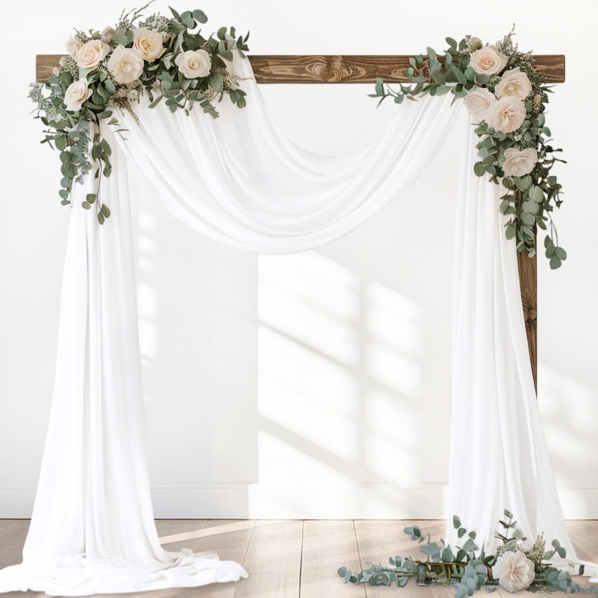 White Elegant Arch Draping Fabric Outdoor 1 Panel 29" × 20Ft Sheer Chiffon Curtain Drapes for Fall