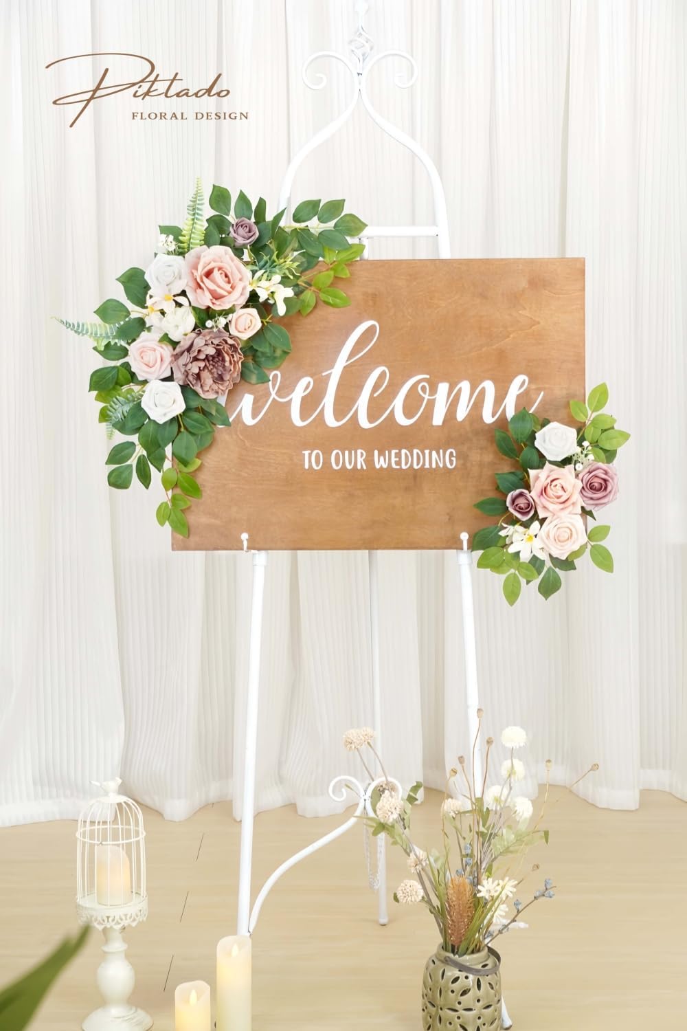 Wedding decor (pack of 2) Welcome Sign Flower Backdrop Garland For Ceremony Reception Wall Easel