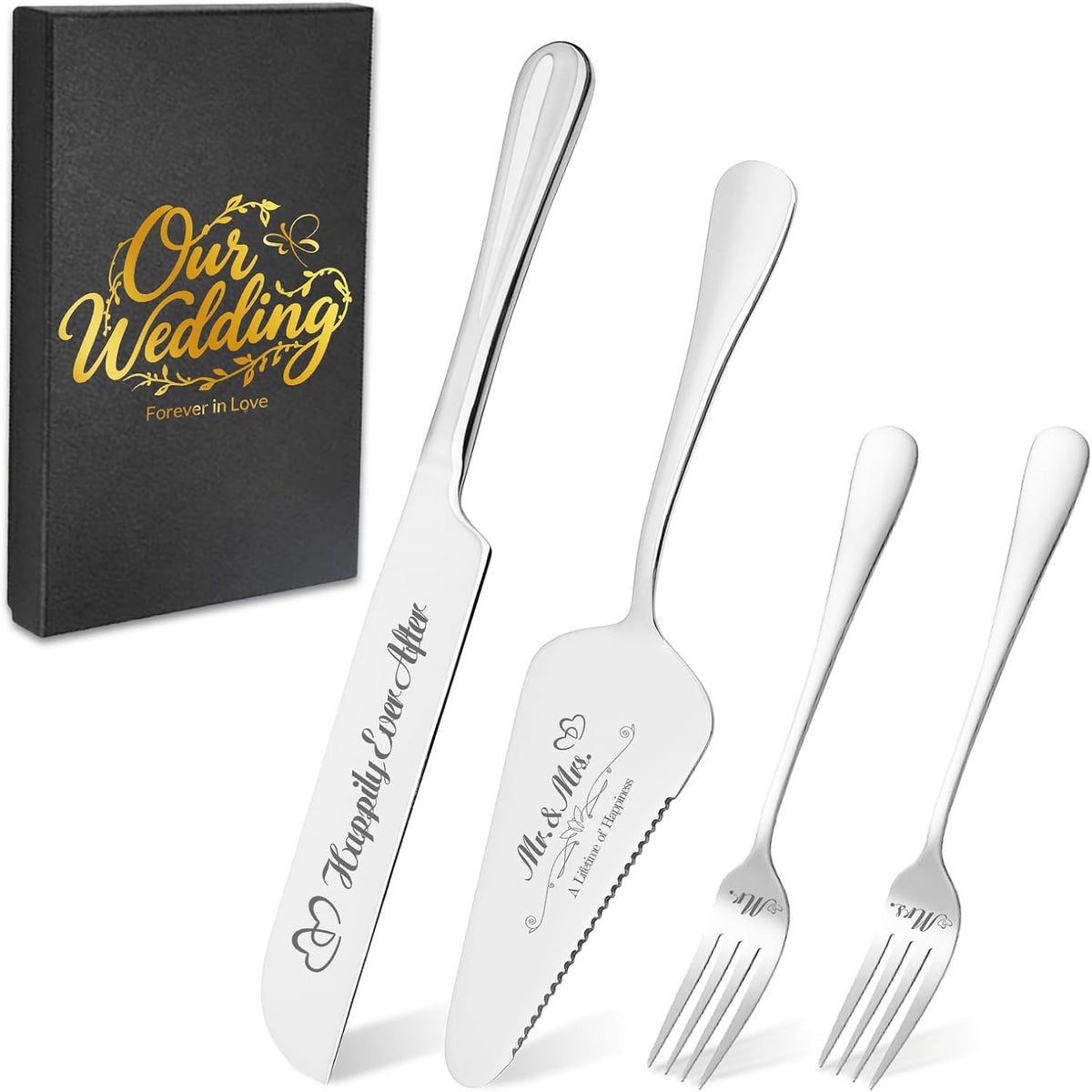 Personalized Wedding Cake Knife and Server Set, Engraved Cake Cutting Set with Stainless Steel
