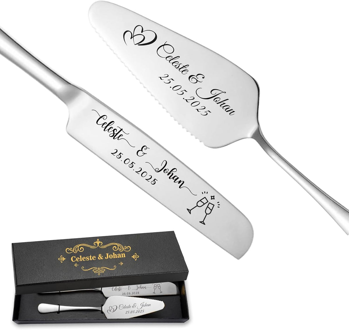 Personalized Wedding Cake Knife and Server Set Stainless Steel Cake Cutter Server Engraved Cake