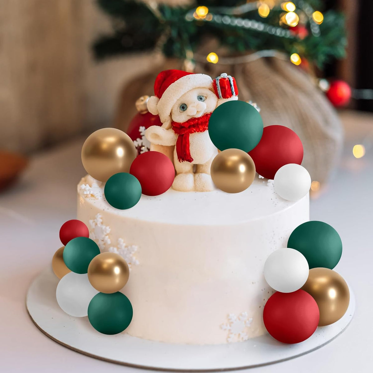 ASTARON 32 Pcs Ball Cake Topper Christmas Decorations Mini Balloons Sticks Foam Balls Cake Picks