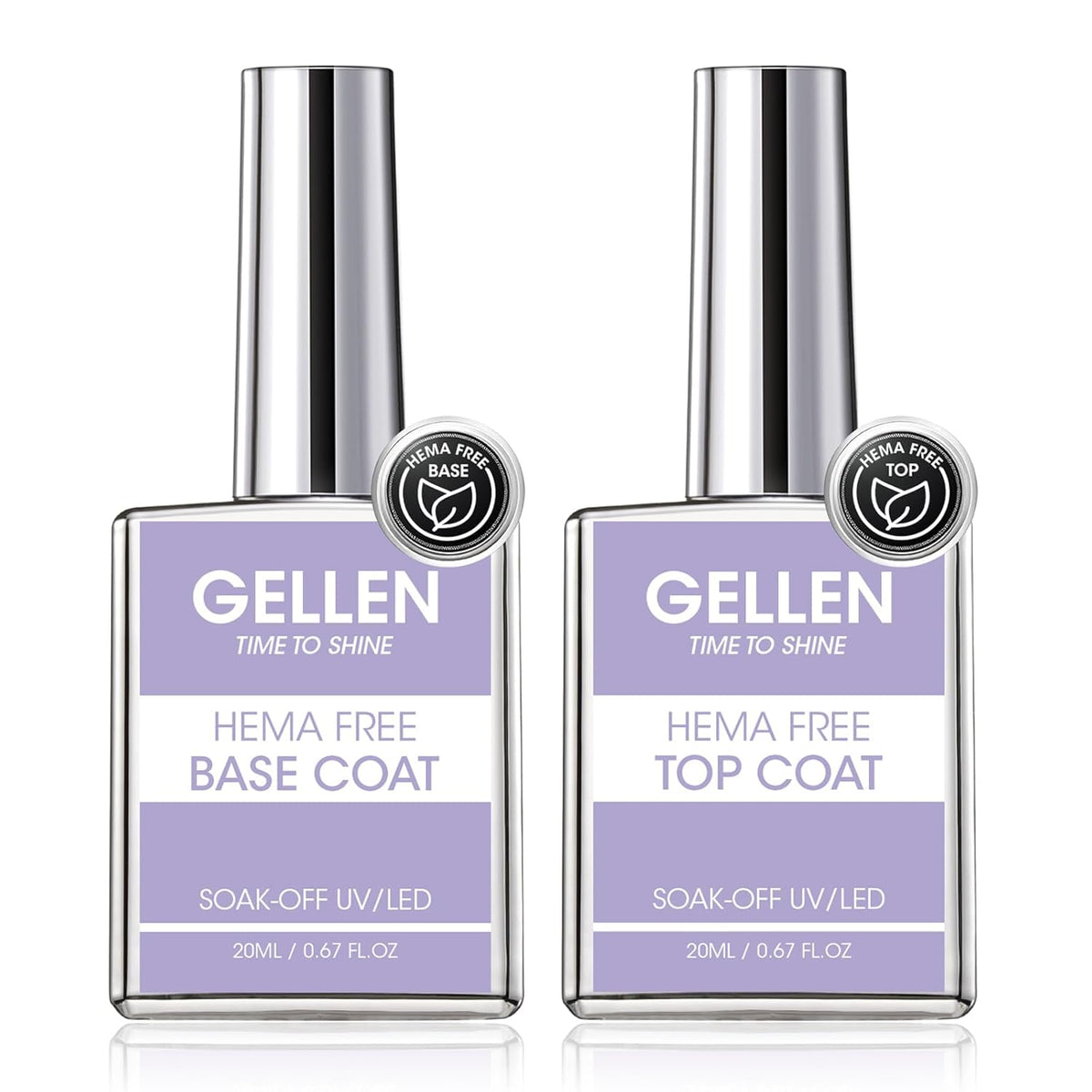 GELLEN 20ml Gel Base and Top Coat, Hema-Free Glossy Top Coat and Base Coat for Gel Nail Polish, No