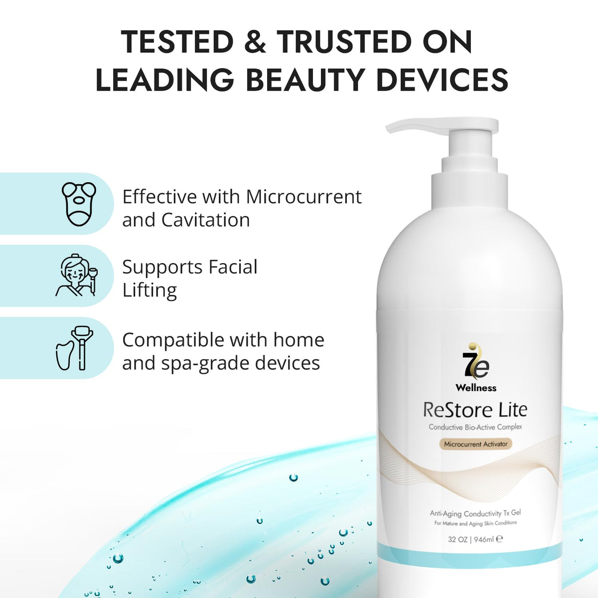 7E Wellness Myolift Restore Lite Gel- 32oz - Conductive Gel for Beauty & Skincare, Microcurrent