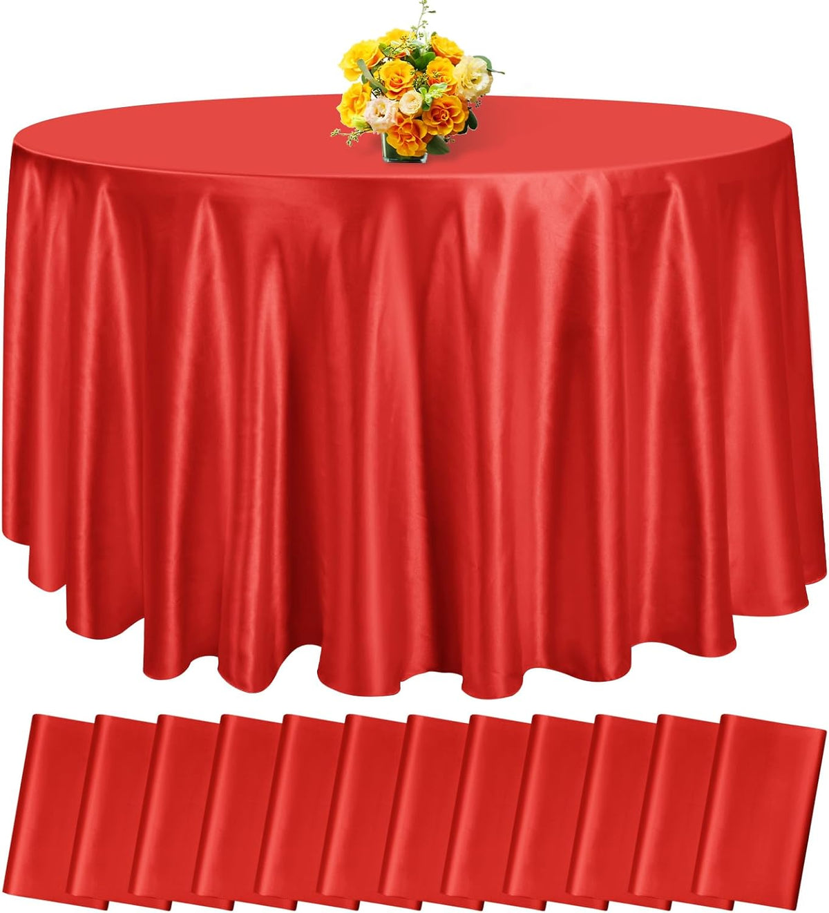 fani 12 Pack 108 Inch Red Satin Tablecloth - Silky Round Tablecloth Overlay Smooth Fabric Table