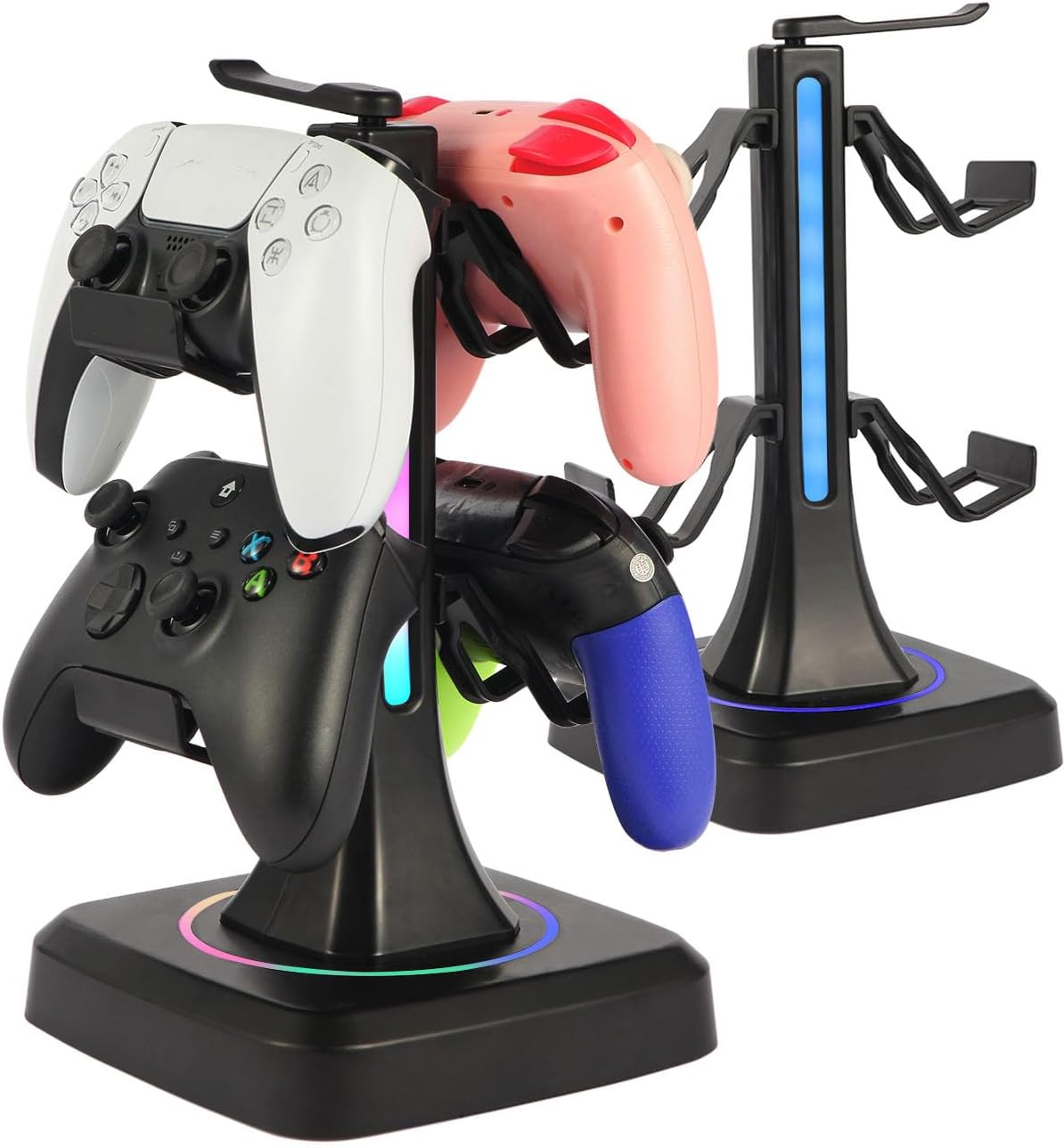 Controller Stand with RGB Multi-Color Light Modes - Headset Holder for PS5, Xbox, Switch - Gaming