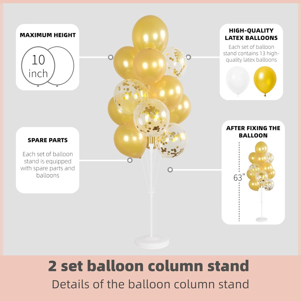 Balloon Column Kit Set of 2 With Confetti Balloons Included - Balloon Tower with Stand, Base, and