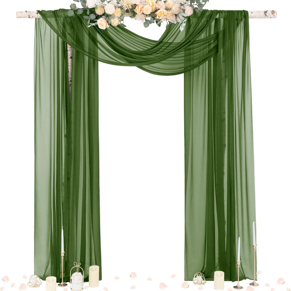 Socomi Olive Green Wedding Arch Draping Fabric 29" x 20Ft 1 Panel Sheer Outdoor Curtain Drapes