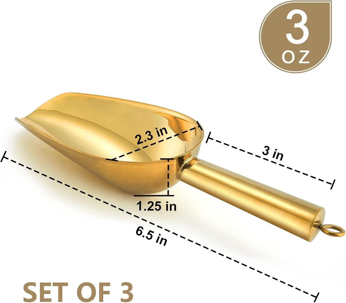 P&P CHEF Canister Scoop Set of 3, Ice Candy Scoop, Stainless Steel Multipurpose Food Scooper for