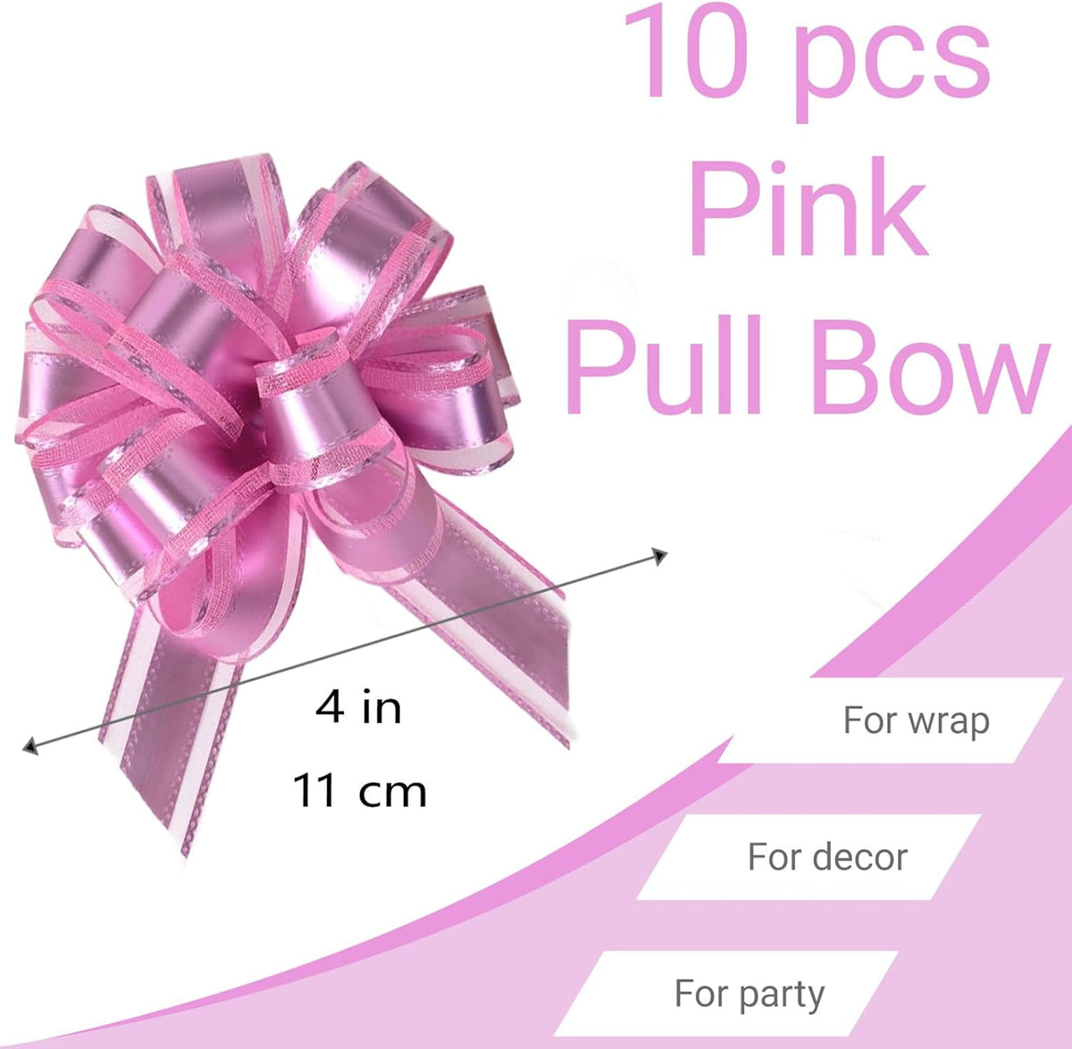Small Pull Bows, 10 PCS 4 Inch Pink Gift Bows for Wrapping,Basket, Wedding,Birthday Party,Flower