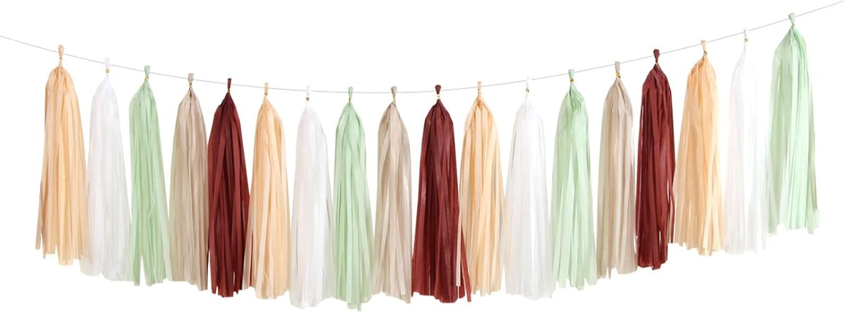 Sage-Green Burgundy Champagne-Gold Tassel-Garland - 25pcs Boho Wedding Party Decorations Banner
