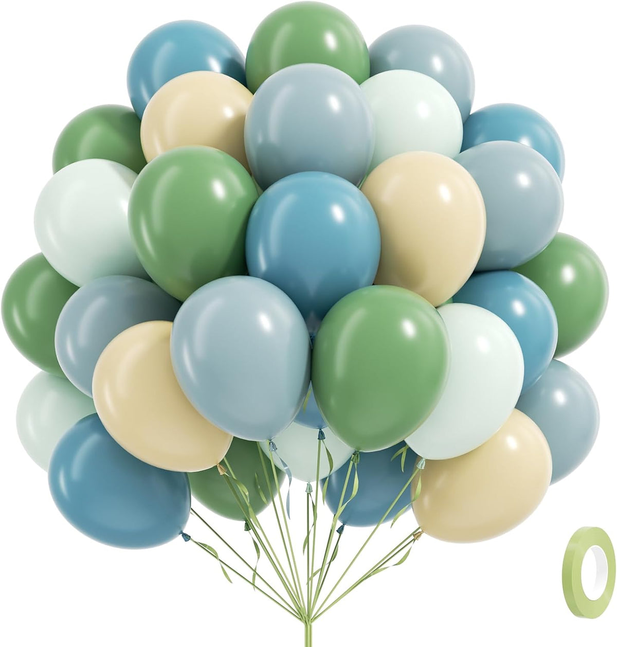 60pcs Blue and Green Balloons - Sage, Dusty Blue, Pastel Green, Nude for Bridal, Woodland