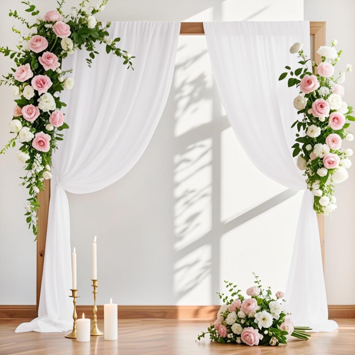 MLMW Wedding Arch Draping Fabric 1 Panel 29" x 20Ft White Sheer Wedding Arch Backdrop Drapes