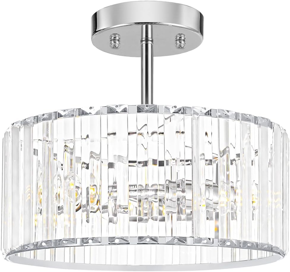 Modern Crystal Ceiling Light, Chrome Semi Flush Mount Ceiling Lighting Fixture, Hallway Light