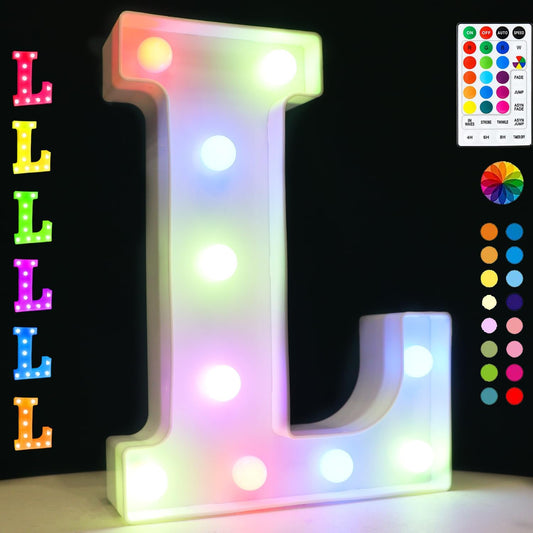 Light Up Colorful LED Marquee Letter lights, 18 Colors Changing Alphabet Letters Sign with Remote