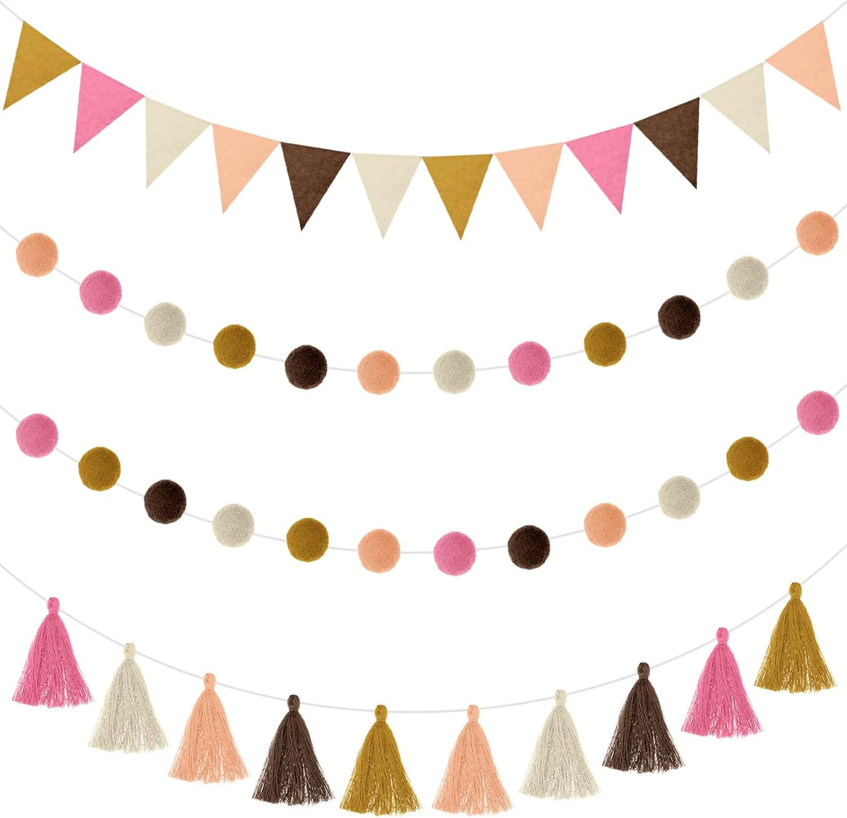 Irenare 9.8 ft Pom Pom Garland Felt Colorful Tassel Banner Christmas Party Pompoms Garland