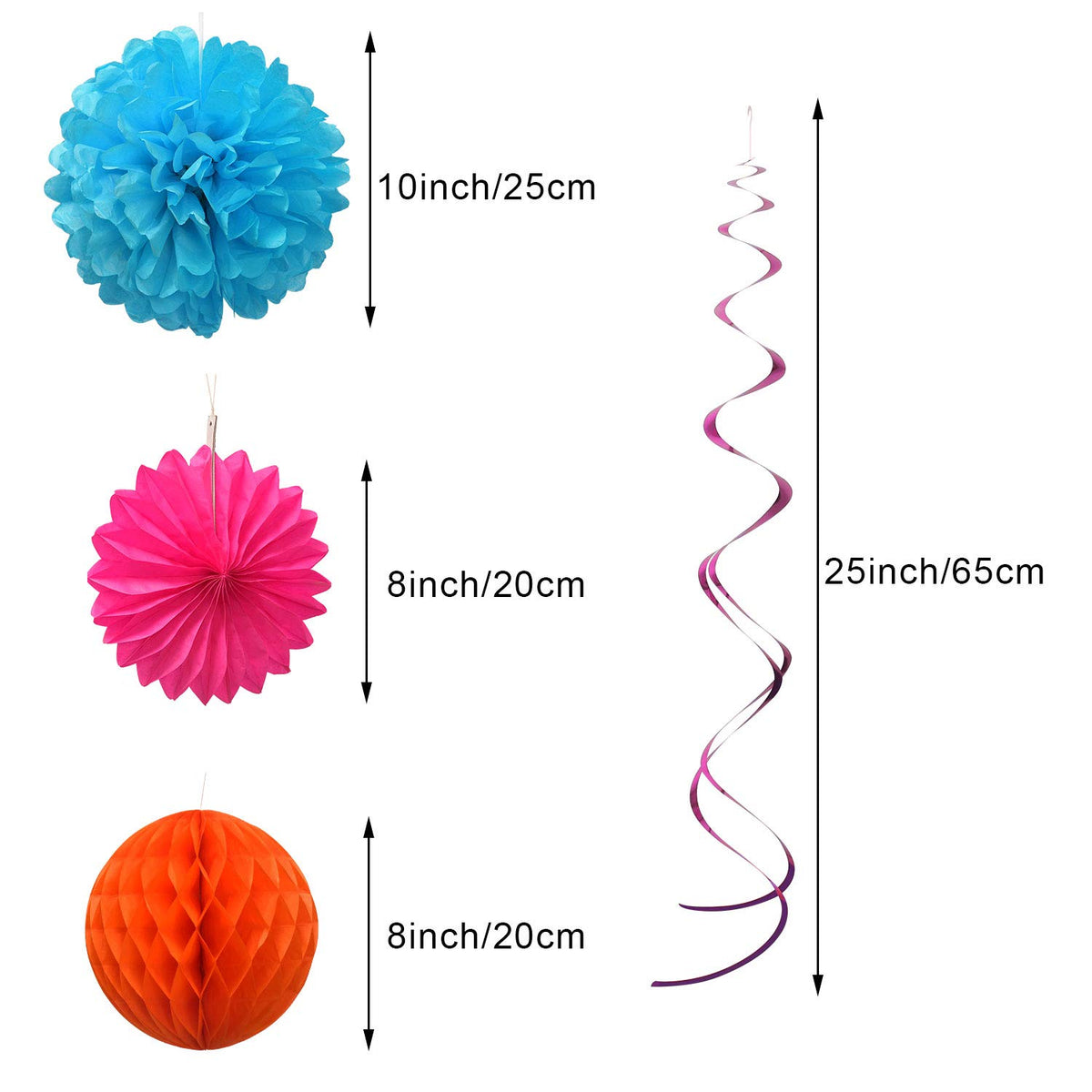 Colorful Paper Party Decorations, Tissue Paper Flower&Party Pom Poms wth Swirl Streamers, Premium
