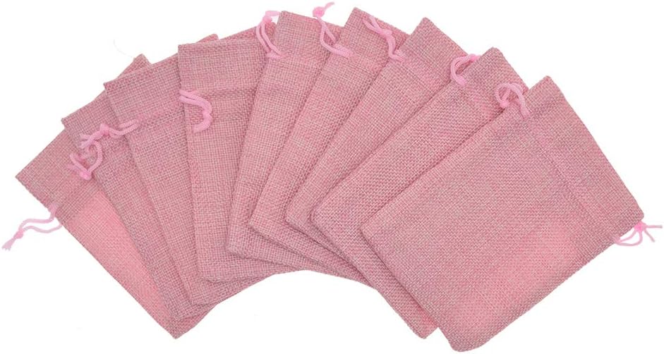 20Pcs Drawstring Burlap Bags 2.7 x 3.5 Inch, Pink Jute Sacks Jewelry Gift Pouch Christmas Candy