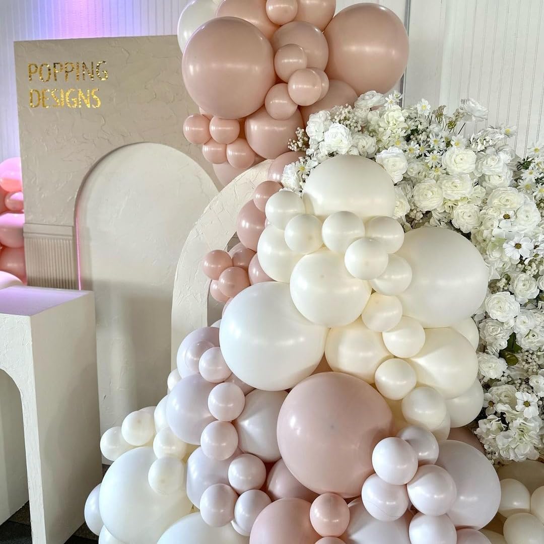 Pastel Pink and White Balloons, 12 Inch 35PCS Light Baby Pink Beige Cream White with Clear Latex