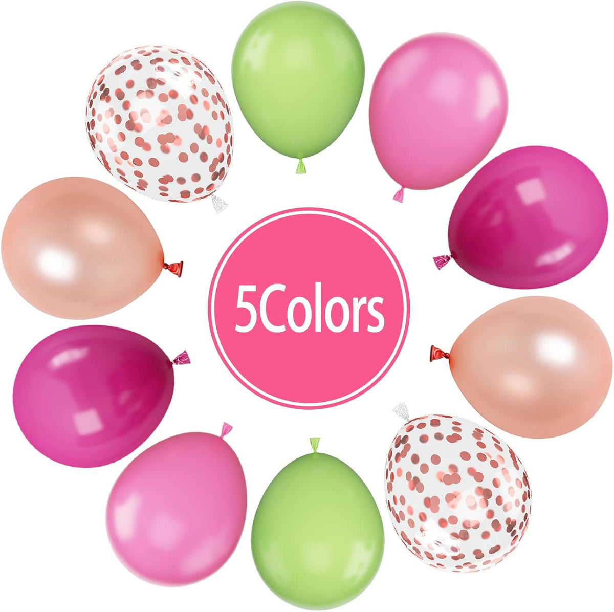 Paready Tropical Party Green Pink Balloons, 60 Pcs 12 Inch Green Hot Pink Rose Gold Confetti