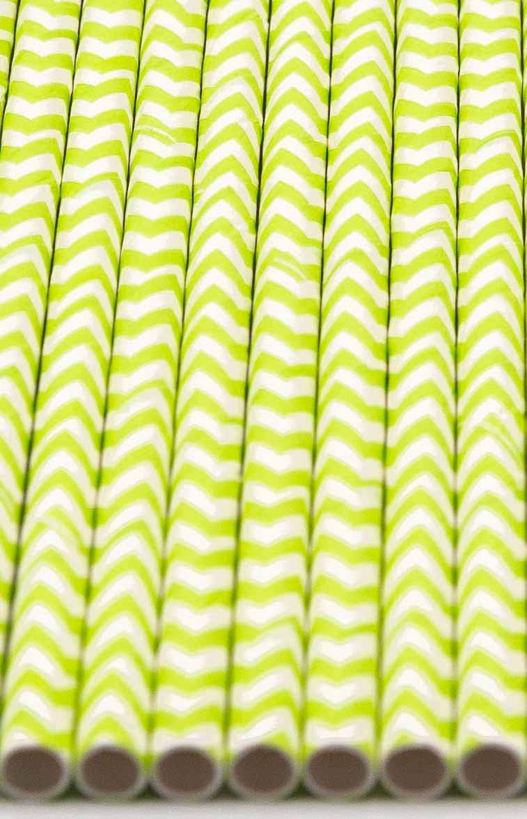 Pack of 150 Green Chevron Biodegradable 4-Ply Paper Drinking Straws (Compostable, Non-toxic