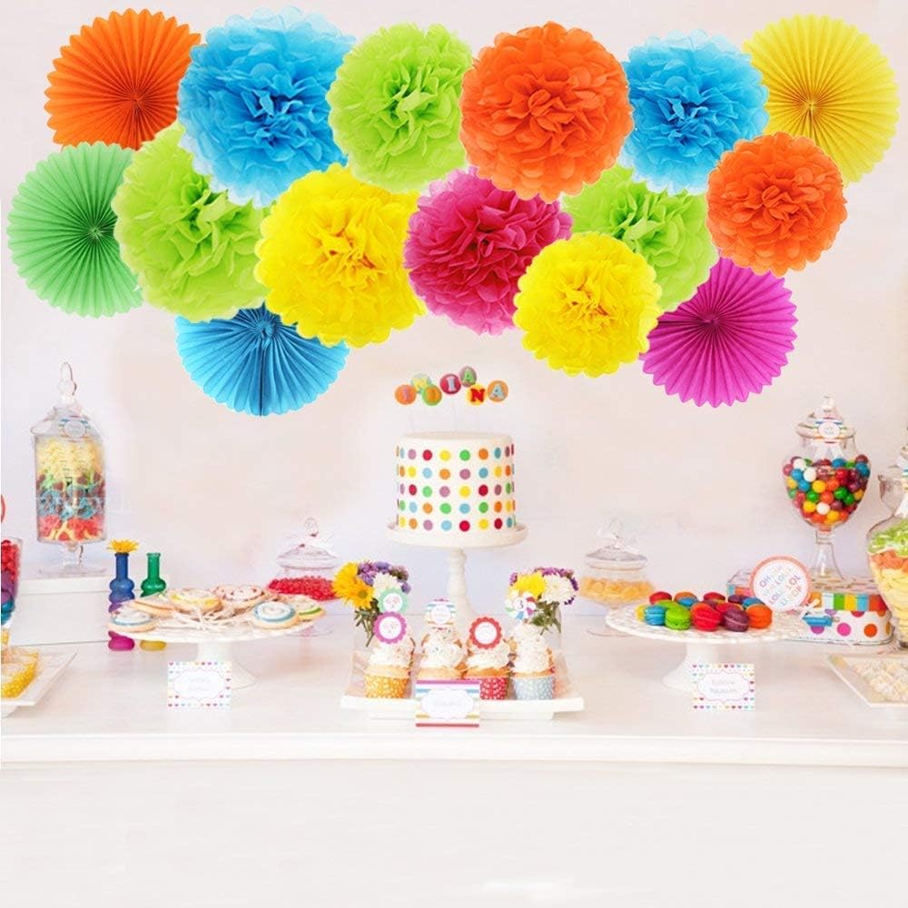Paper Pom Poms Color Tissue Flowers Hanging Paper Fans Celebration Wedding Birthday Party Halloween