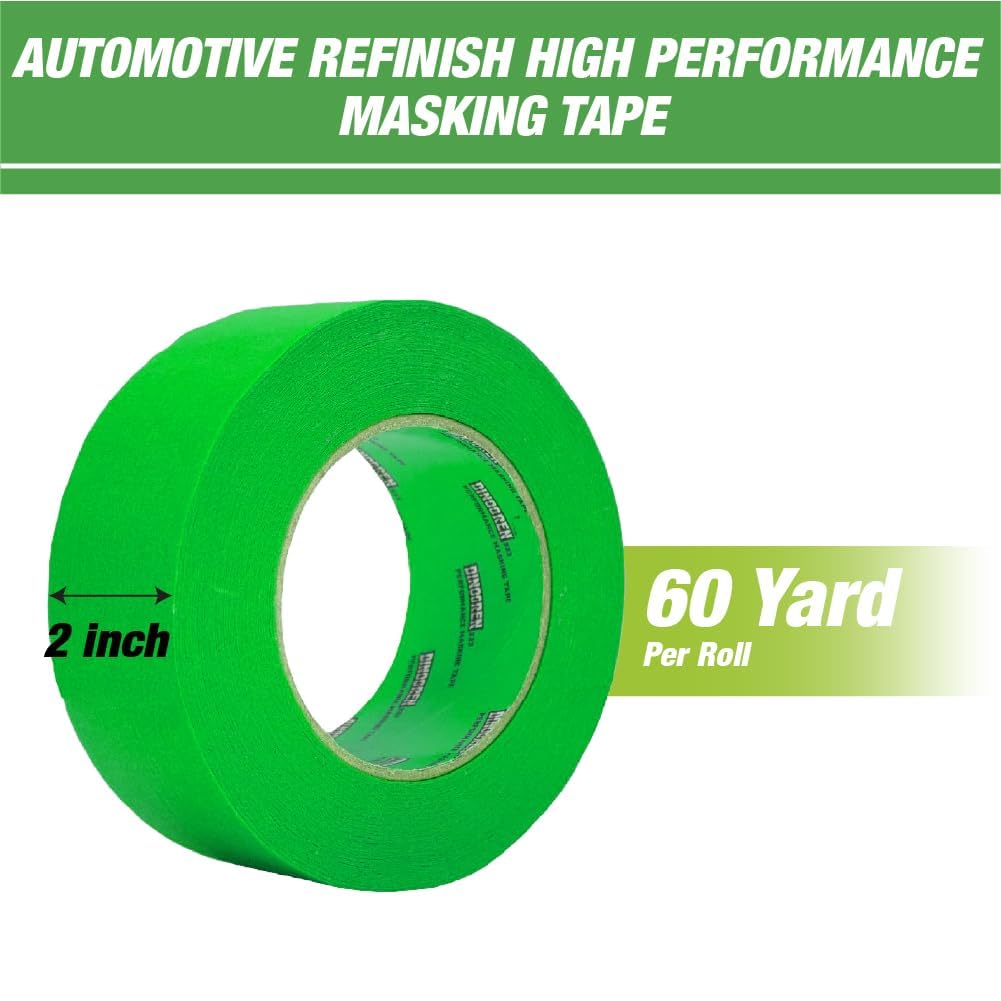 LAUCO DINOGREN High Performance Automotive Masking Tape – 2 Inch x 60 Yards (5 Rolls) – Green Tape