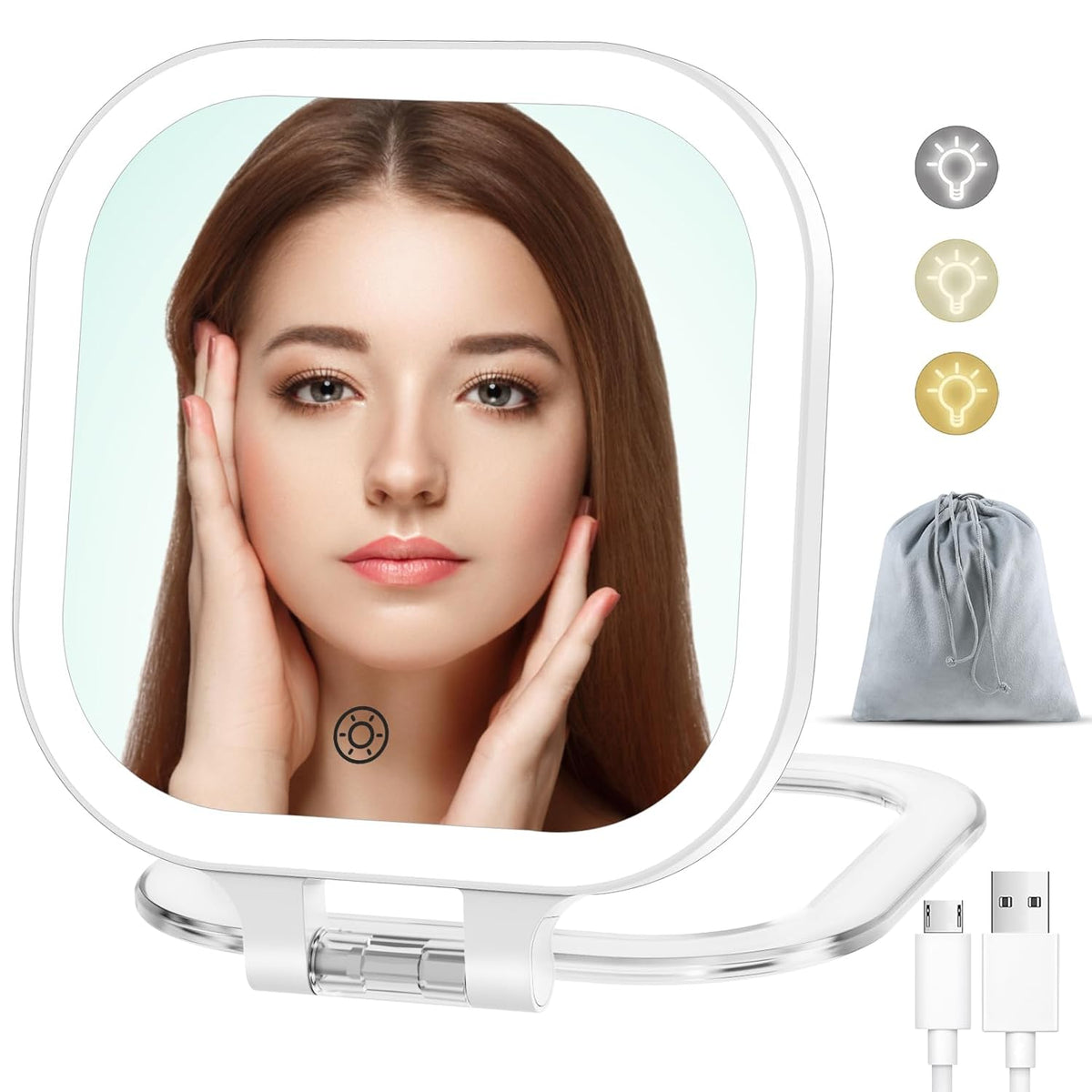 FASCINATE 10X Magnification Rechargeable Travel Makeup Mirror, Lighted Portable Vanity Mirror with