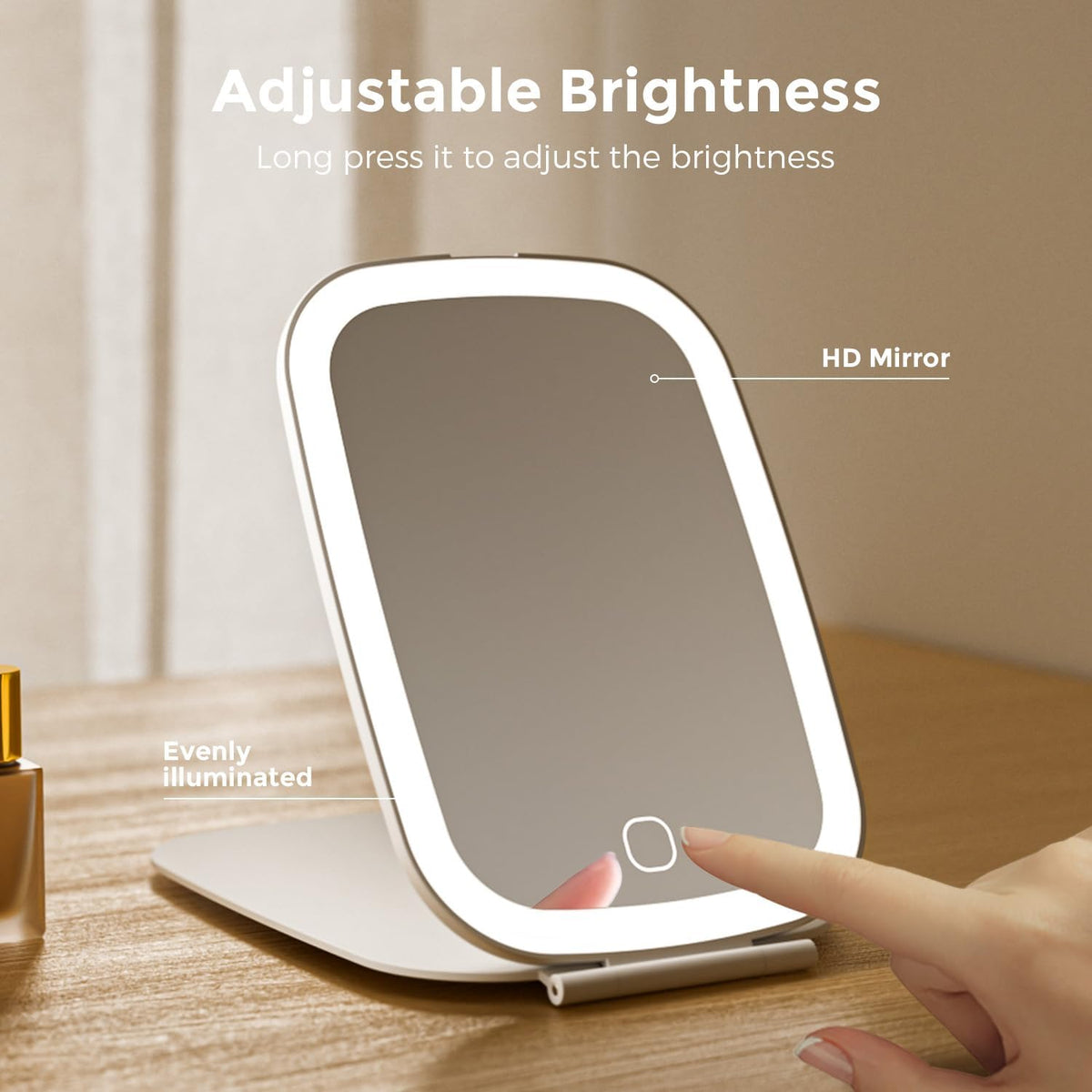 Travel Makeup Mirror, Rechargeable Portable Mirror with Lights, 3 Color Lighting, 7.5 inch Ultra