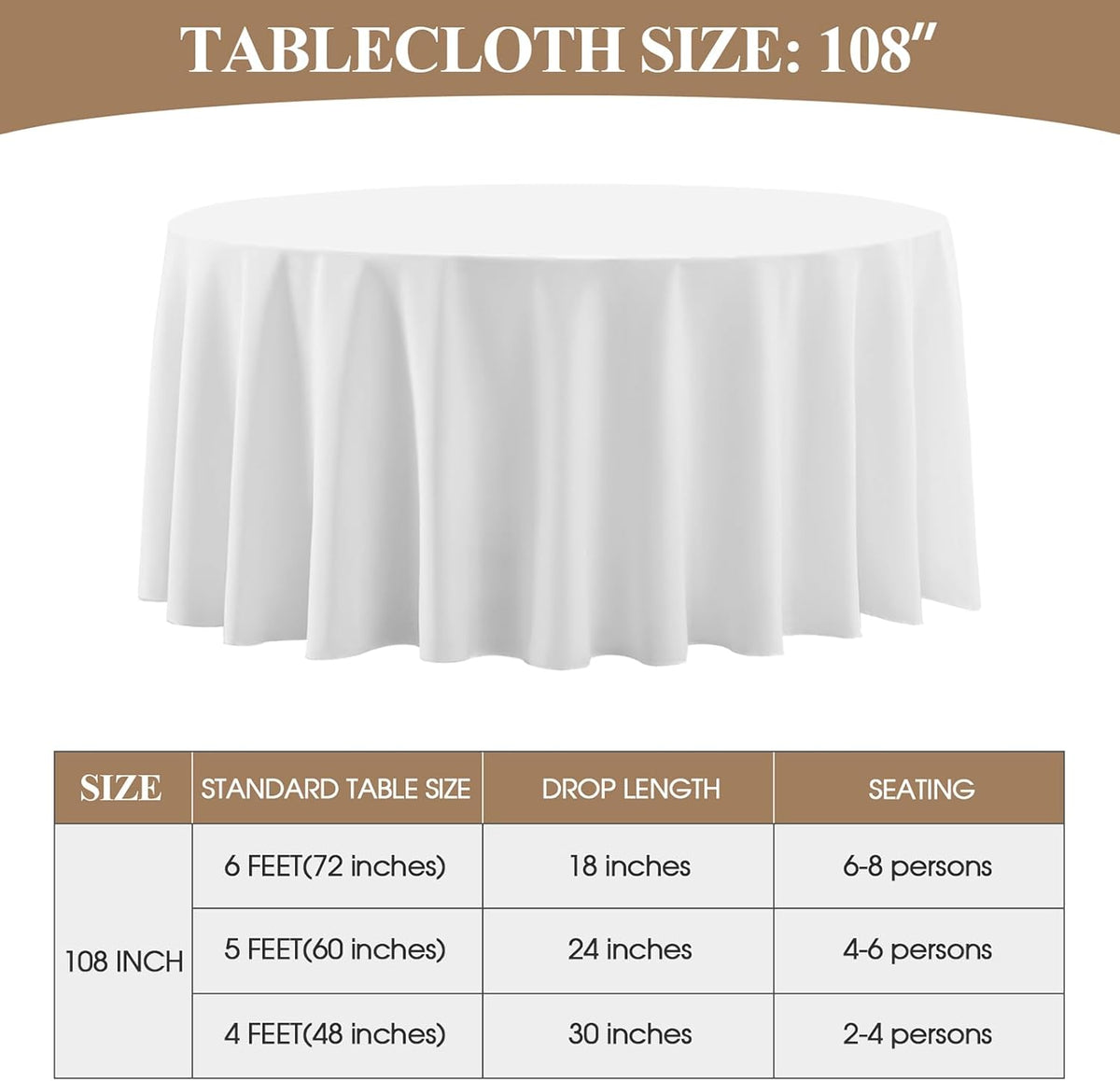 Round Tablecloth 8 Pack 108 Inch White Tablecloths Washable Decorative Linen Polyester Table
