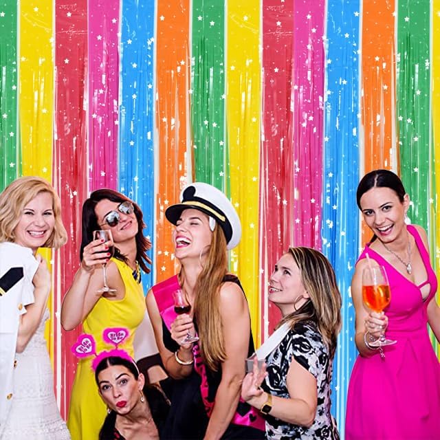 TONIFUL 3Pcs Colorful Door Streamers,Photo Booth Backdrop Metallic Colorful Foil Fringe Curtains