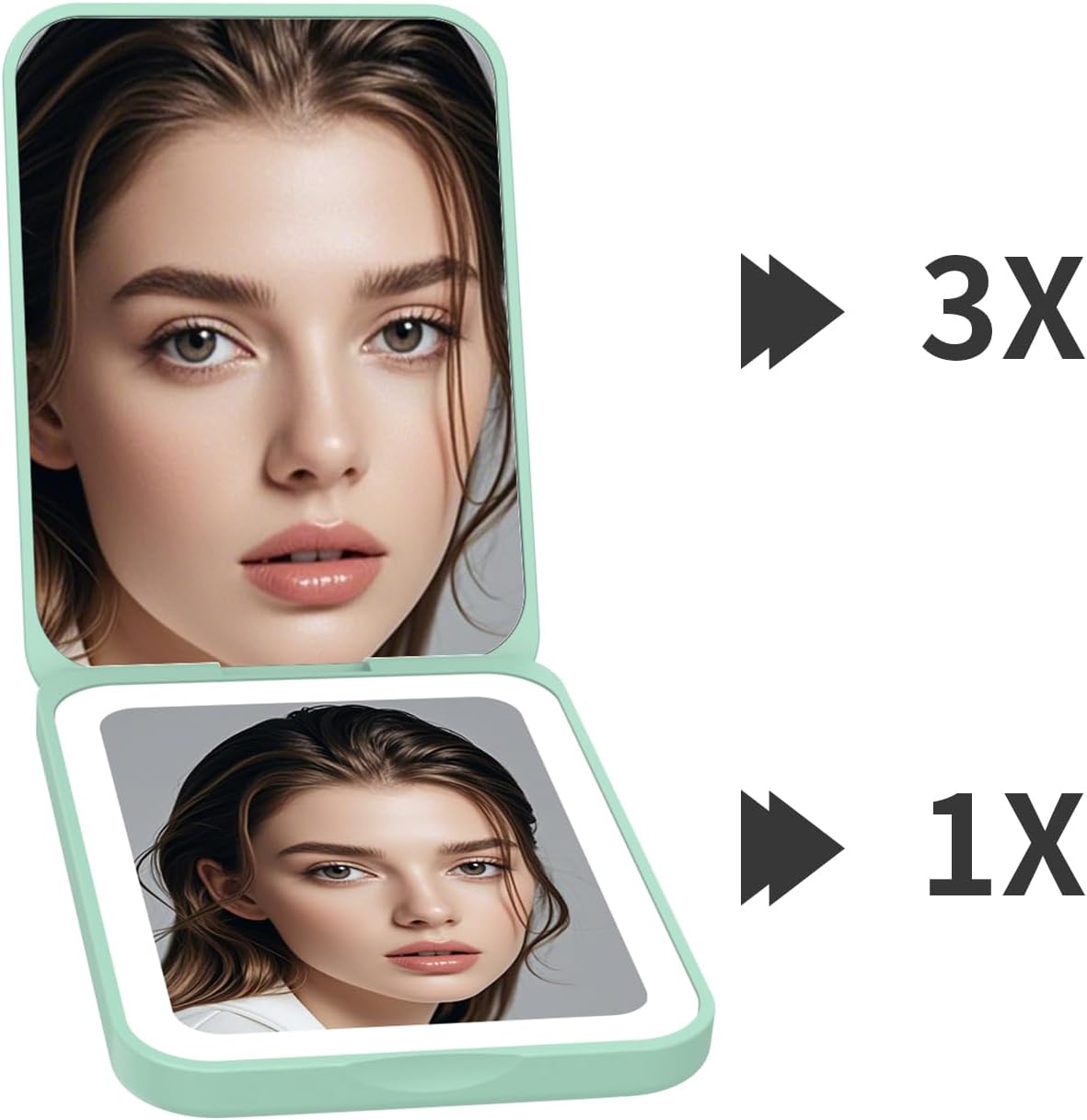 Kintion 2025 Pocket Mirror, Rechargeable Dimmable 3 Color Lighting 1X/3X LED Compact Travel Makeup
