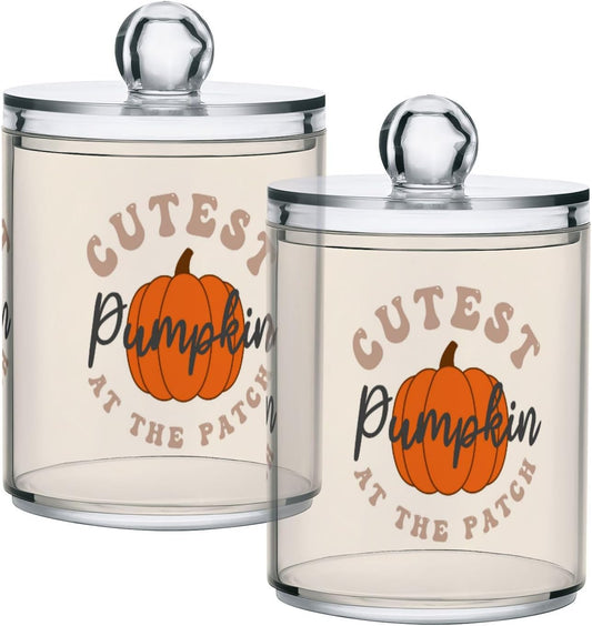 Gredecor 2 Pack Apothecary Jars with Lid Cutest Pumpkin Qtip Holder Dispenser Storage Containers